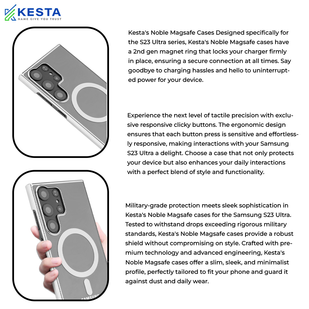 Samsung S22 Ultra Cover - Noble Magsafe White Transparent Case (Wirelessly Chargeable)