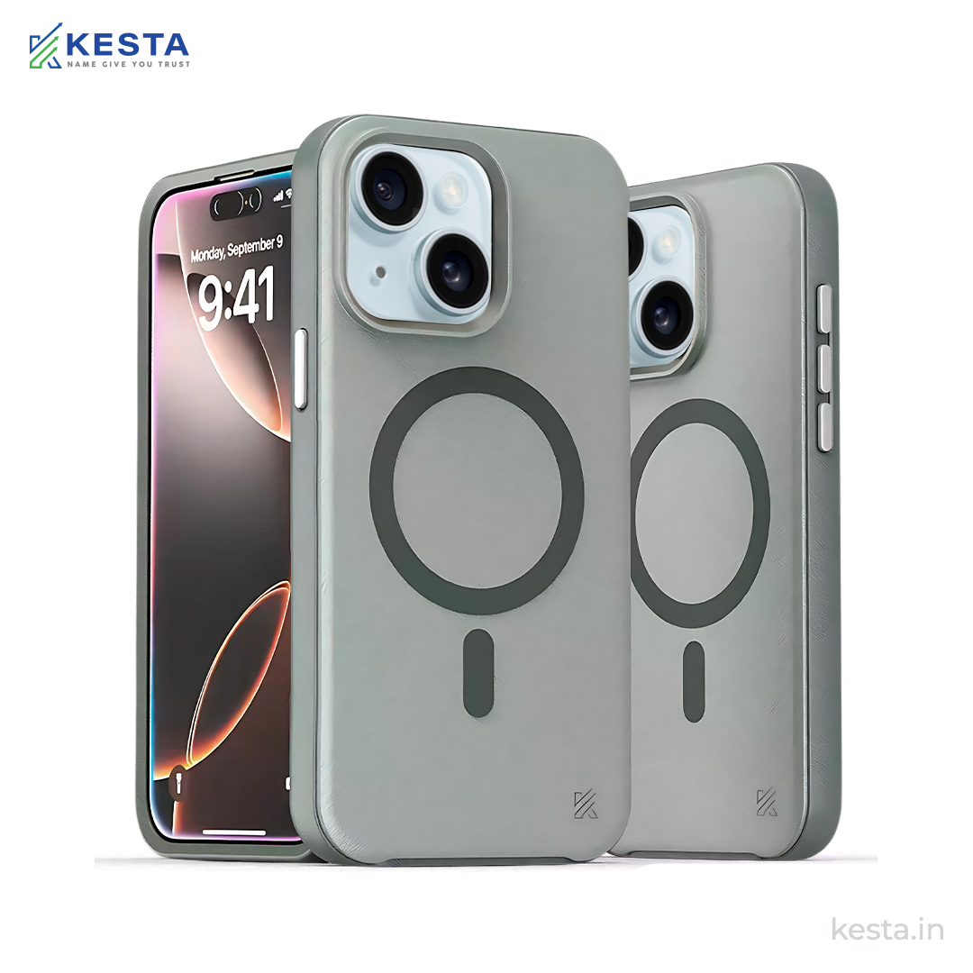 iPhone 15 Cover - MagArmour Grey Hybrid Case (Grip + Gloss – Textured for Control, Smooth Style)