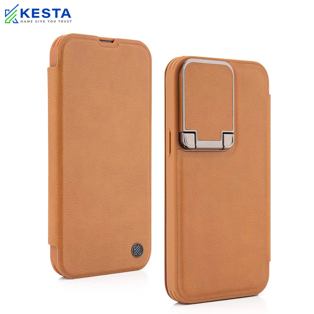 iPhone 15 Pro Flip Cover - Elegant Flip Brown Leather Case (Handcrafted Excellence with a Luxurious Feel)