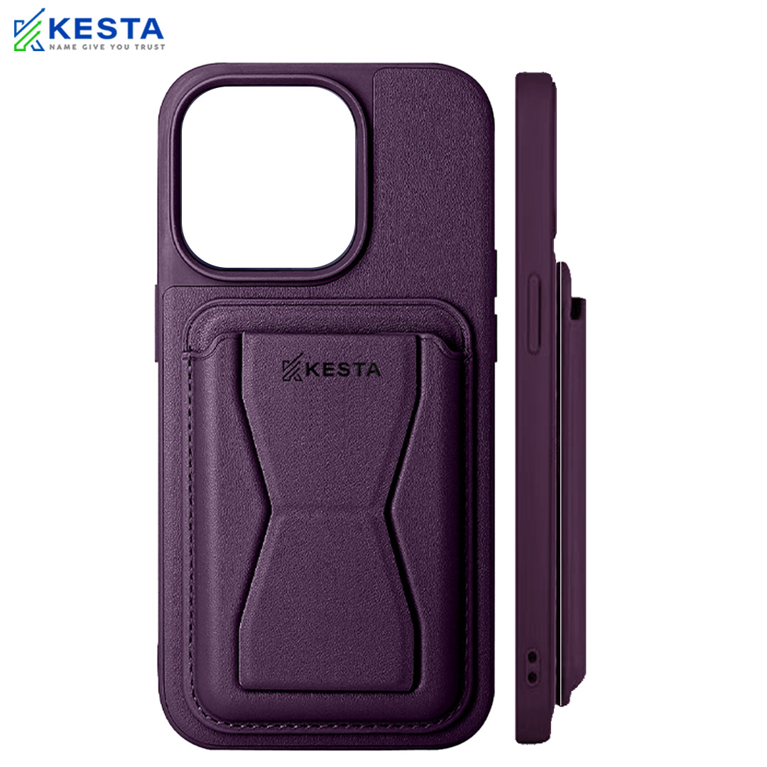 iPhone 13 Pro Max Cover - Cred Purple Leather Case (With Card Holder)