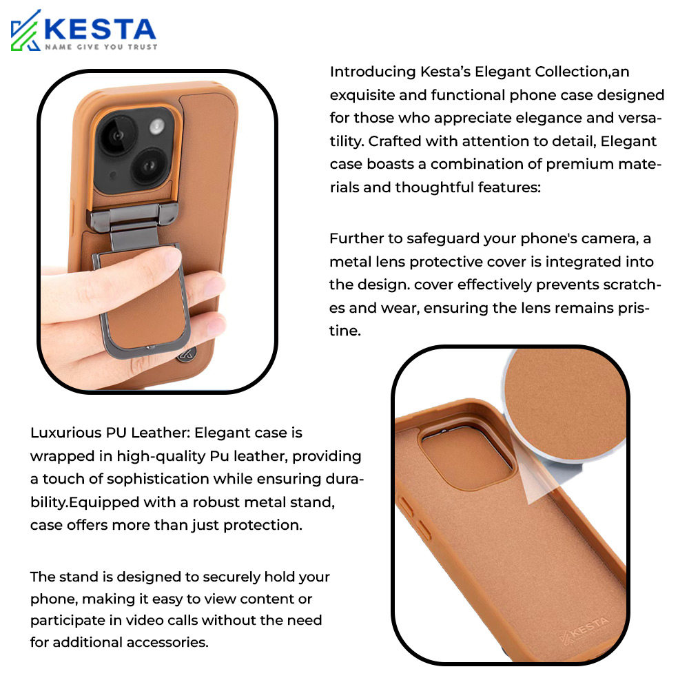 iPhone 15 Cover - Elegant Brown Leather Case (With Camera Protection)