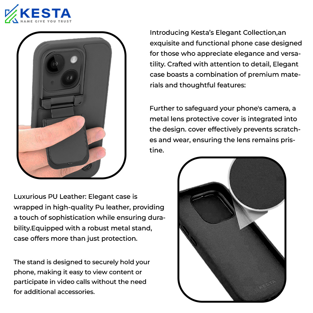 iPhone 15 Plus Cover - Elegant Black Leather Case (With Camera Protection)