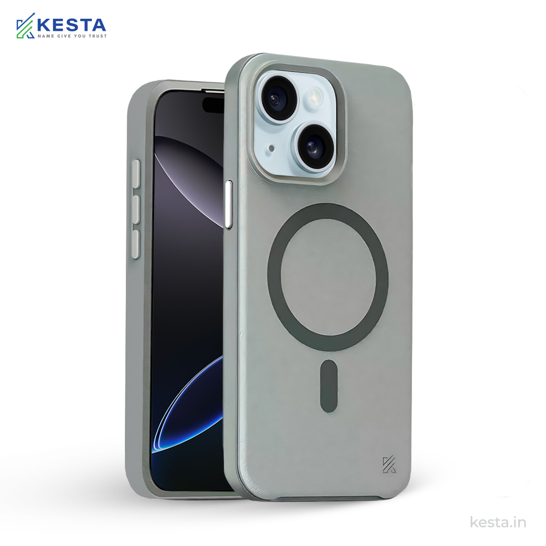 iPhone 15 Plus Cover - MagArmour Grey Hybrid Case (Grip + Gloss – Textured for Control, Smooth Style)