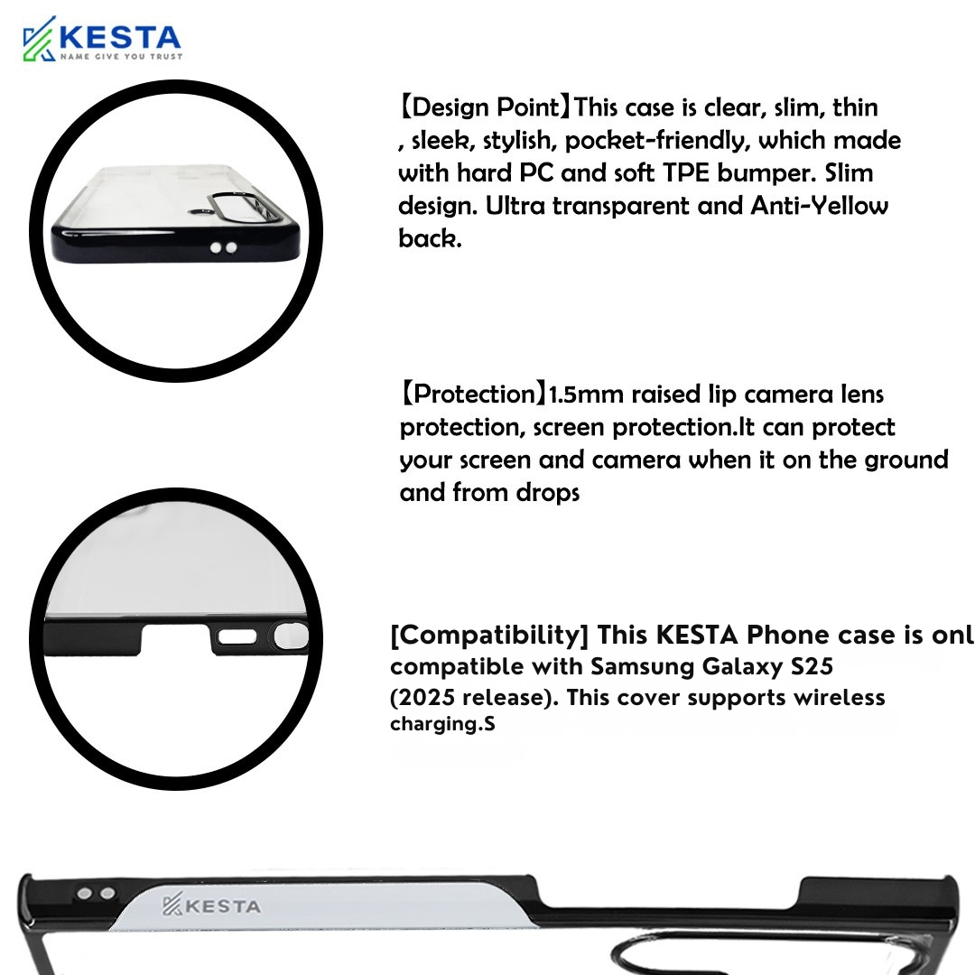 Samsung S25 Cover - Noble Black Transparent Case (Camera Lens Protection)