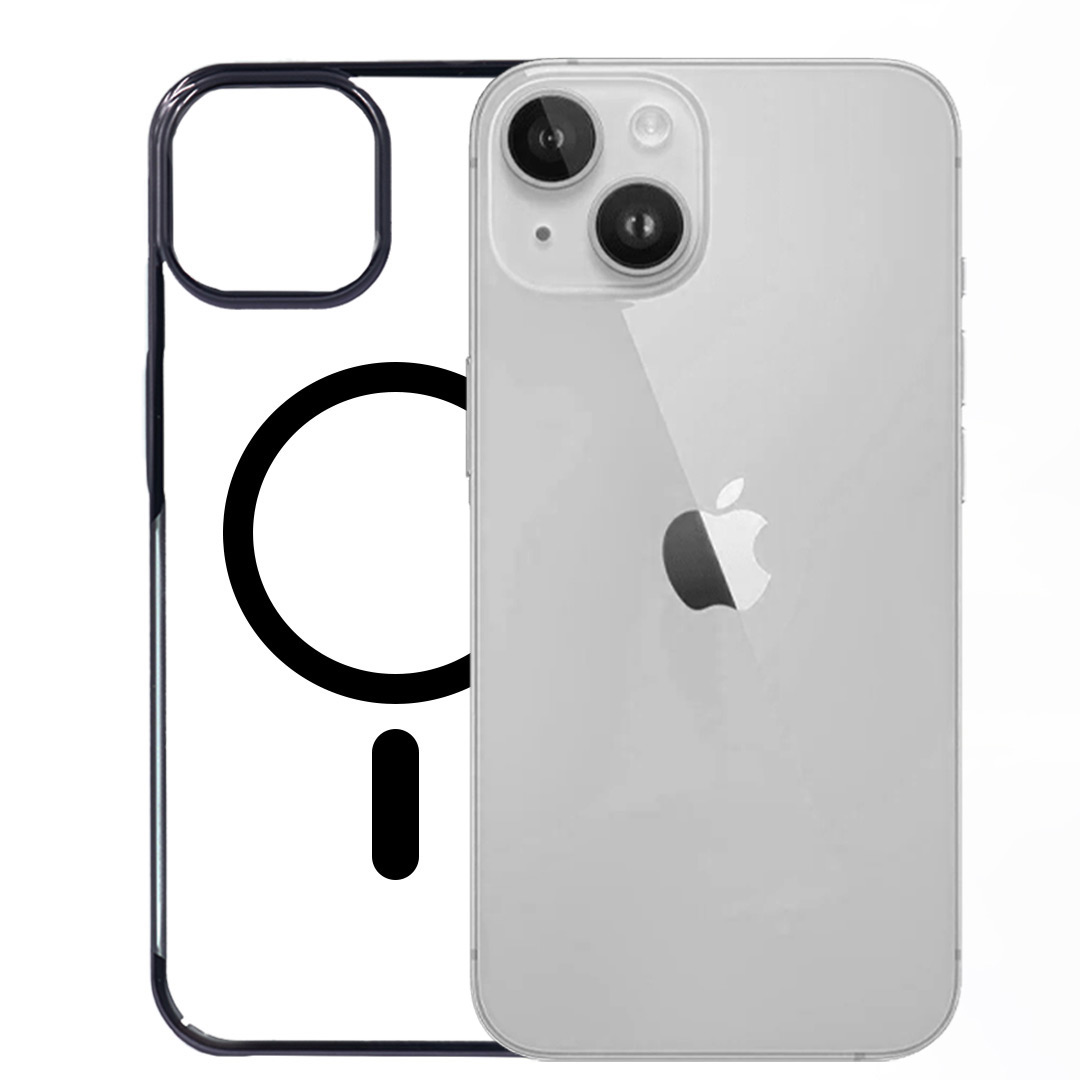 iPhone 14 Plus Cover - Noble Magsafe Black Transparent Case (With Fast Magsafe Charging)