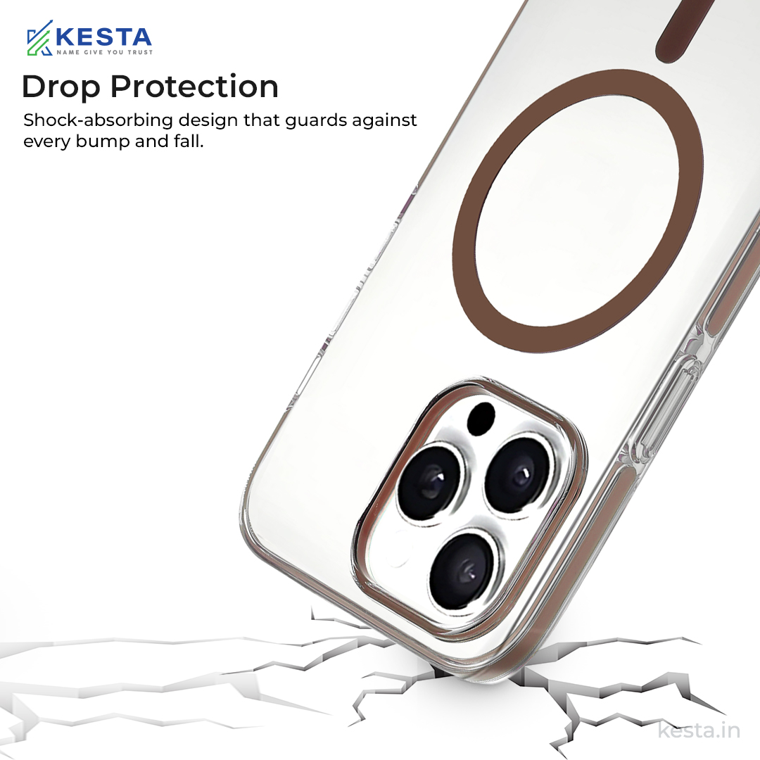 iPhone 15 Pro Max Cover - Ice Crystals Gold Transparent Case (Military-Grade Drop Protection & Magsafe)