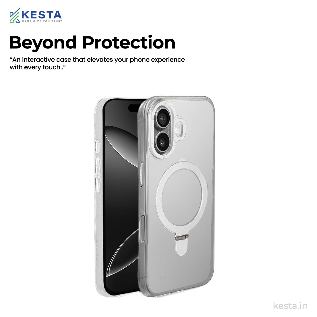iPhone 16 cover - Crystal Bracket Magnetic Silver Transparent Case (Built-in Bracket Stand Strong Magnetic Ring)