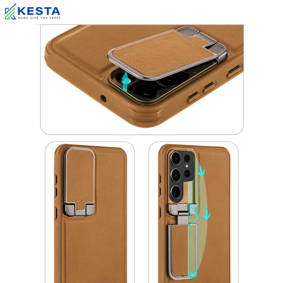 Samsung S22 Ultra Cover - Elegant Brown Leather Case (With Camera Protection)