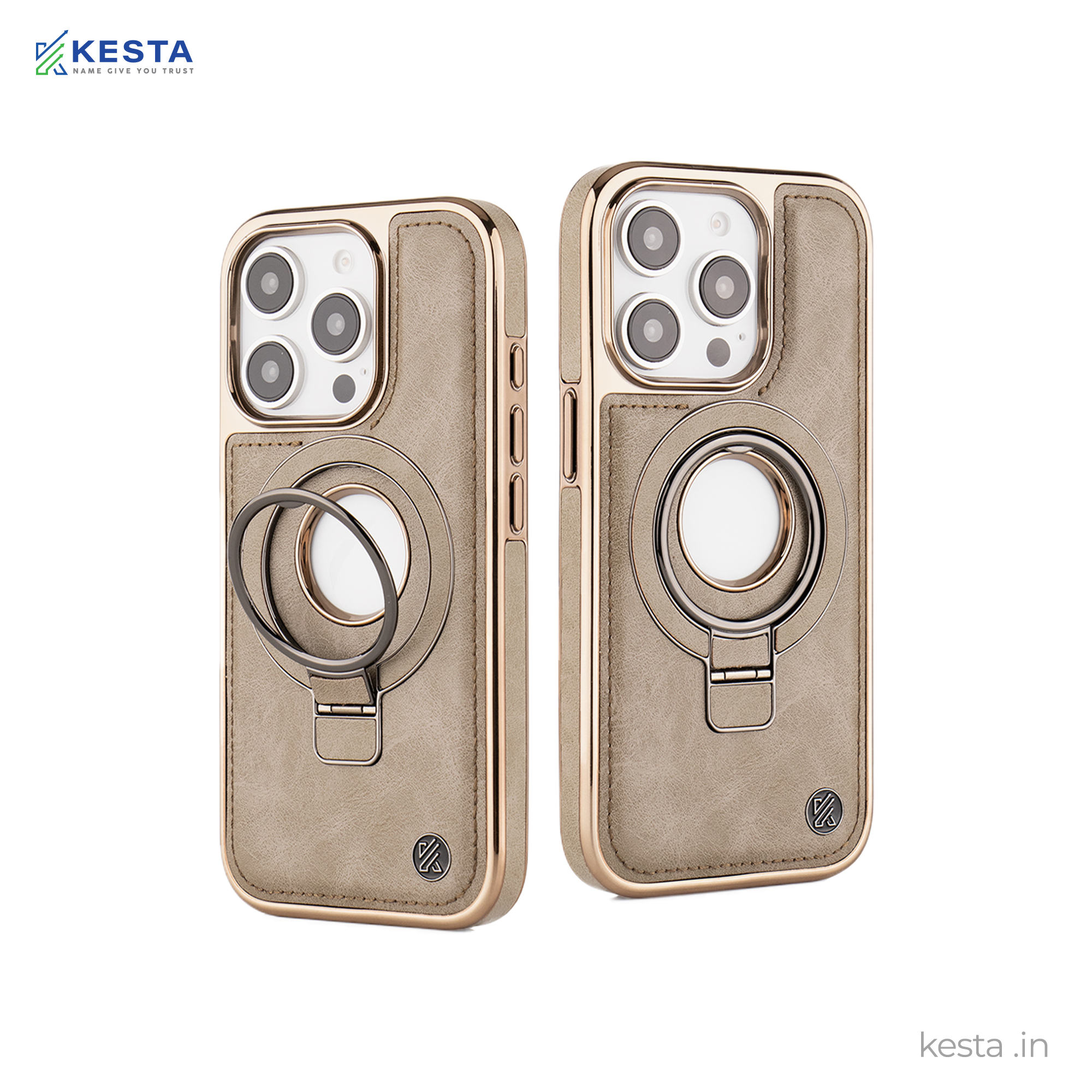 iPhone 15 Pro Cover - Classy Elite Desert Leather Case (Built-In Magnetic Ring Holder)