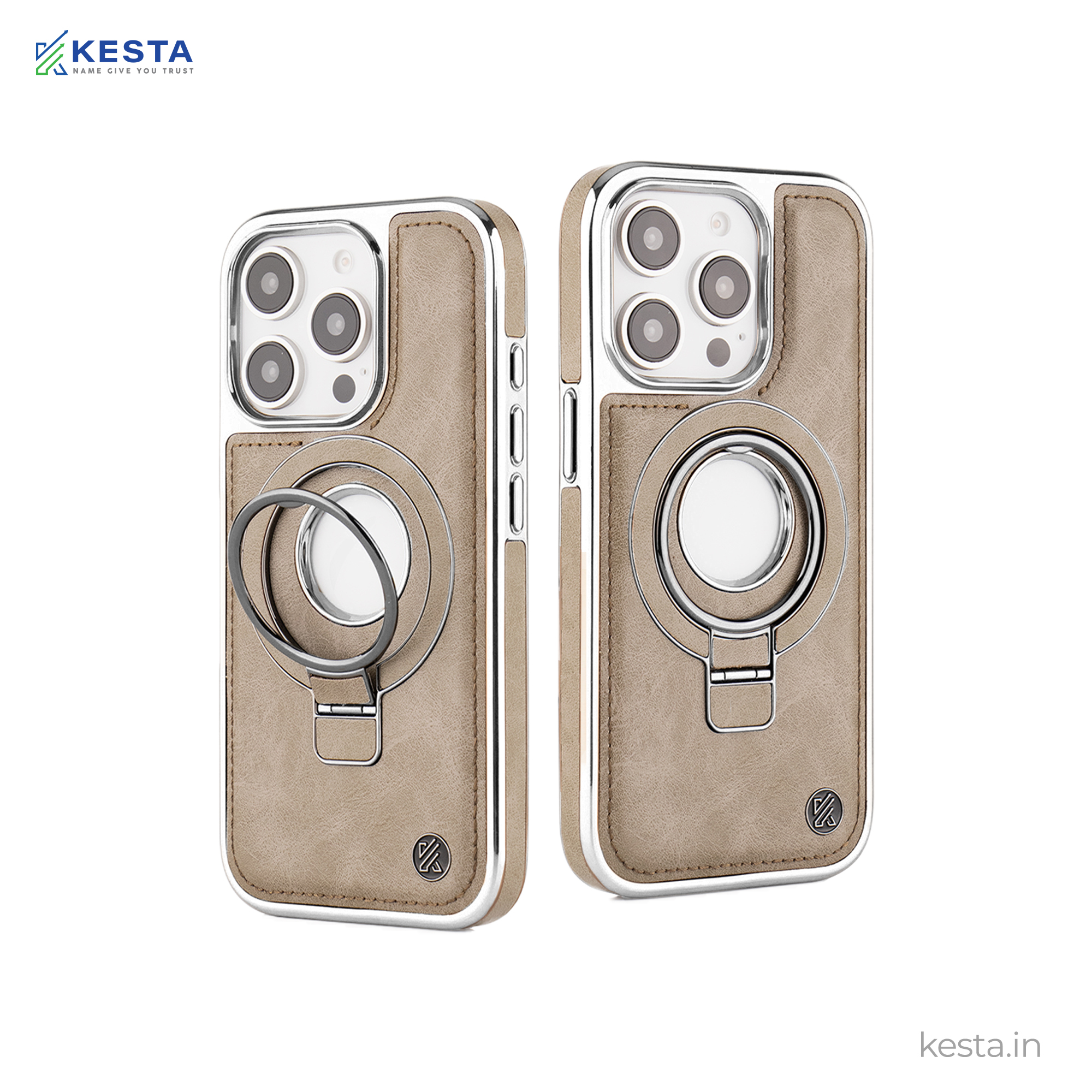 iPhone 15 Pro Max Cover - Classy Elite Desert Leather Case (Built-In Magnetic Ring Holder)