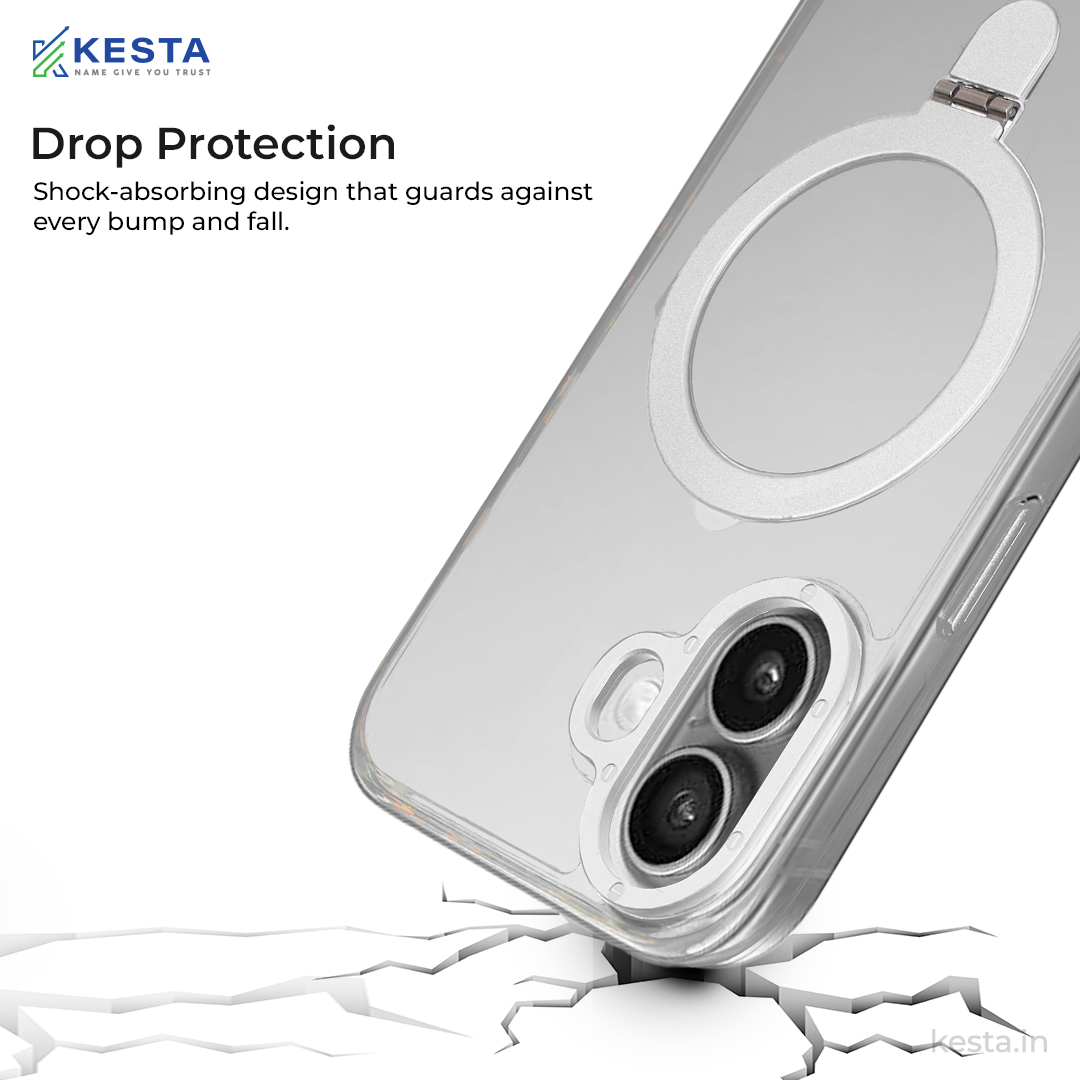 iPhone 16 cover - Crystal Bracket Magnetic Silver Transparent Case (Built-in Bracket Stand Strong Magnetic Ring)