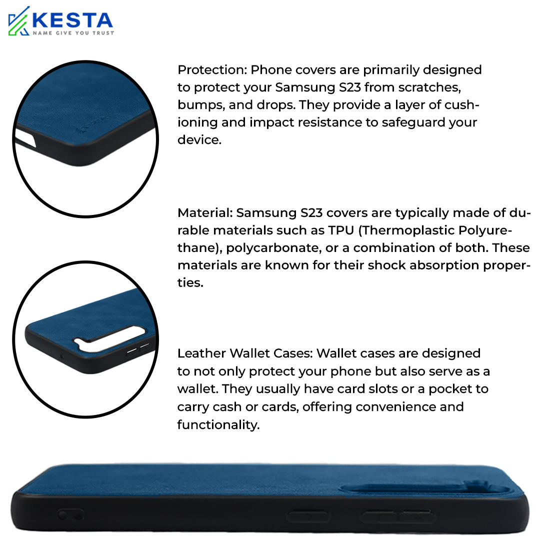 Samsung S23 Cover - Brave Blue Leather Case (Waterproof & Dustproof)