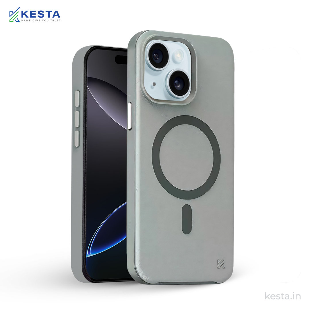 iPhone 15 Cover - MagArmour Grey Hybrid Case (Grip + Gloss – Textured for Control, Smooth Style)
