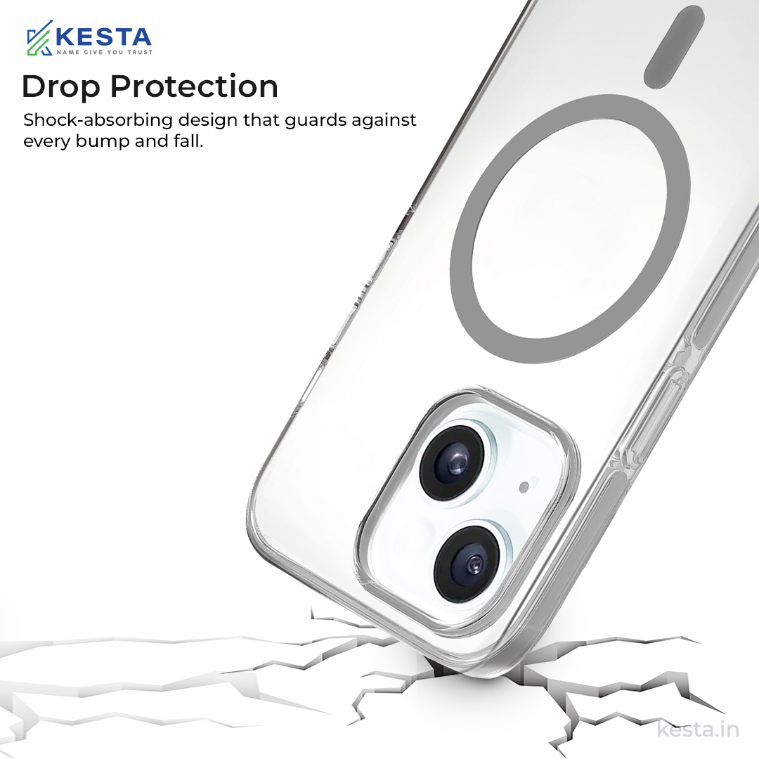 iPhone 15 Cover - Ice Crystals Grey Transparent Case (Military-Grade Drop Protection & Magsafe)