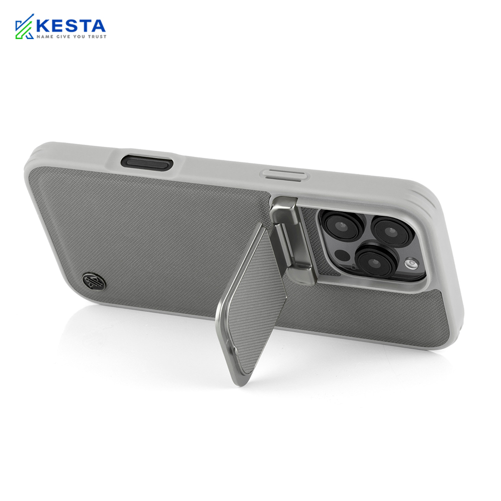 iPhone 15 Pro Max Cover - Elegant Gray Titanium Leather Case (With Camera Protection)