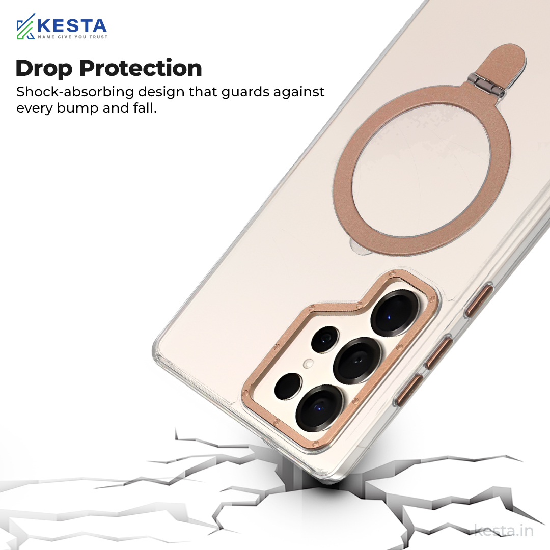 Samsung S25 Ultra cover - Crystal Bracket Magnetic Gold Transparent Case (Built-in Bracket Stand Strong Magnetic Ring)