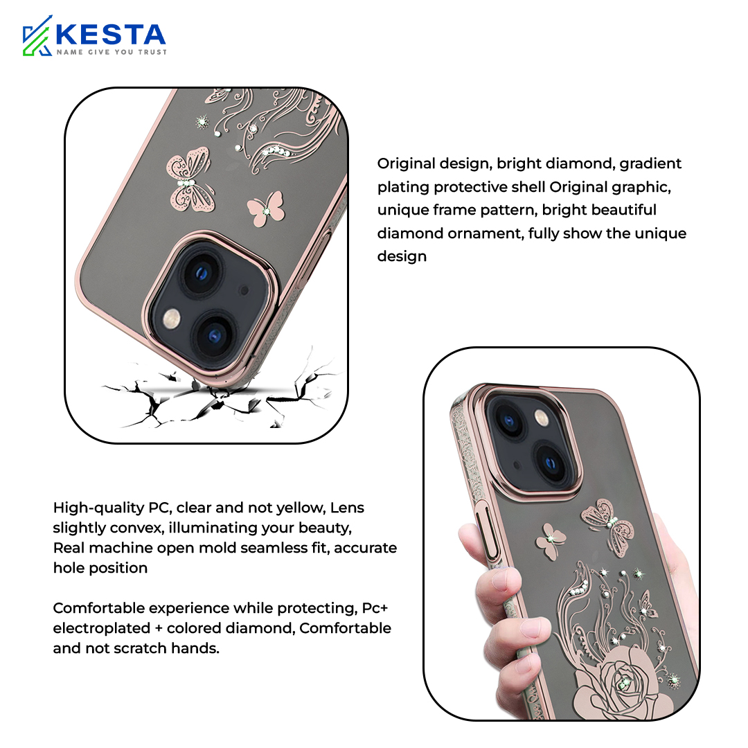iPhone 13 Cover - Bling Flower Cloud Gold Transparent Case (Stylish And Fashion Forward)