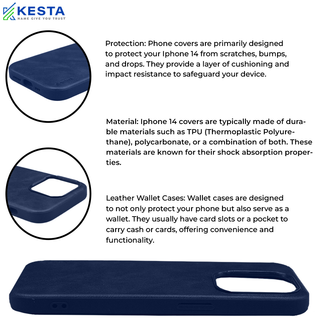 iPhone 14 Cover - Brave Blue Leather Case (Waterproof & Dustproof)