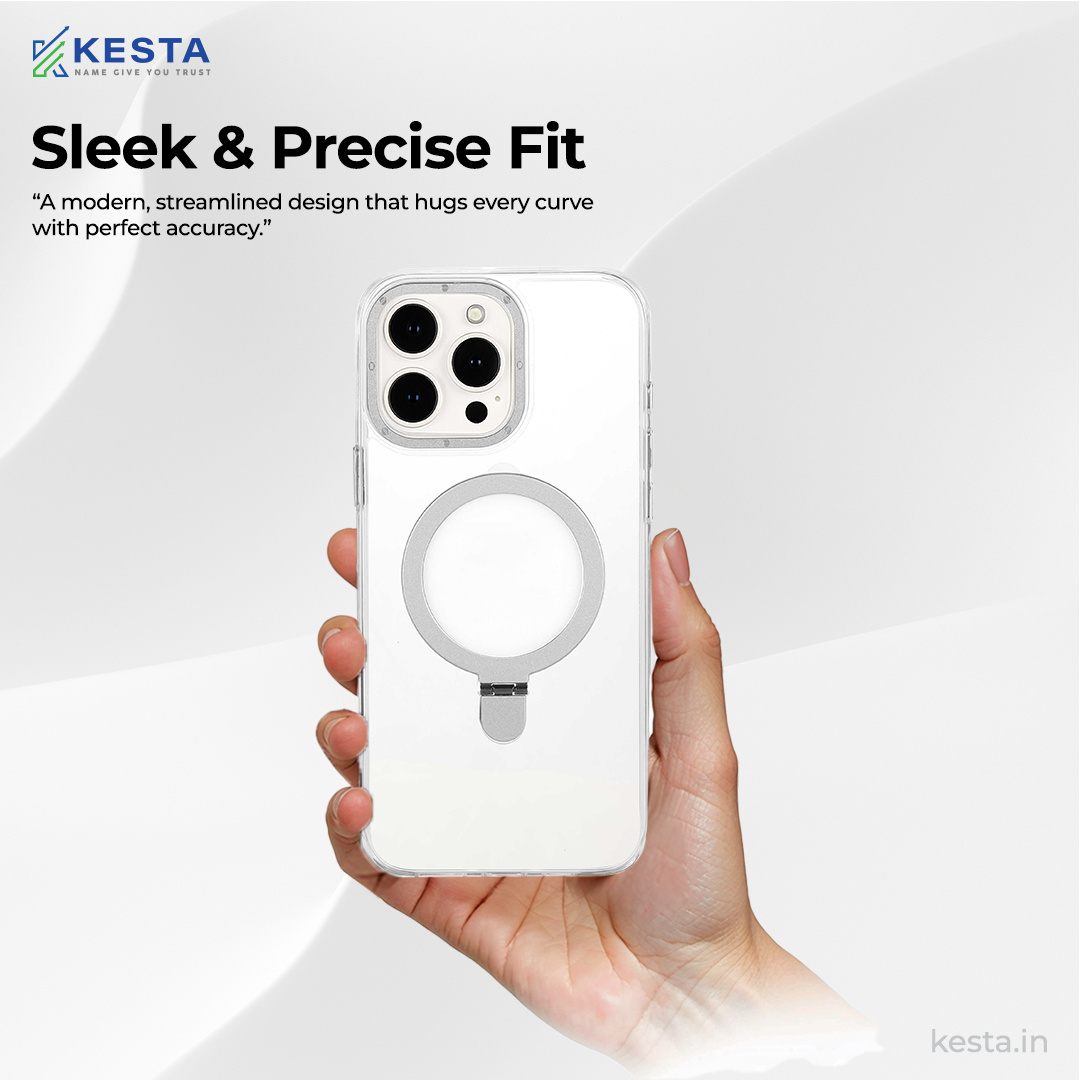 iPhone 16 Pro Max cover - Crystal Bracket Magnetic Silver Transparent Case (Built-in Bracket Stand Strong Magnetic Ring)