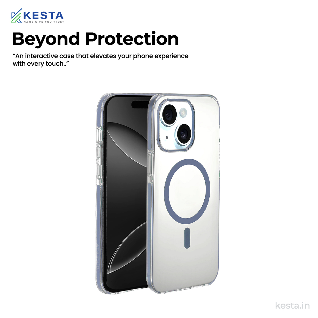 iPhone 15 Cover - Ice Crystals Blue Transparent Case (Military-Grade Drop Protection & Magsafe)