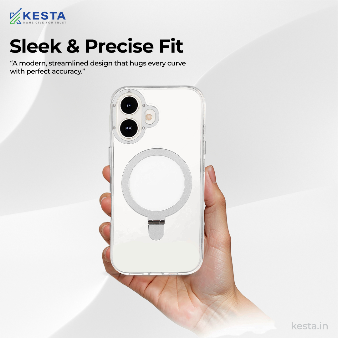 iPhone 16 cover - Crystal Bracket Magnetic Silver Transparent Case (Built-in Bracket Stand Strong Magnetic Ring)