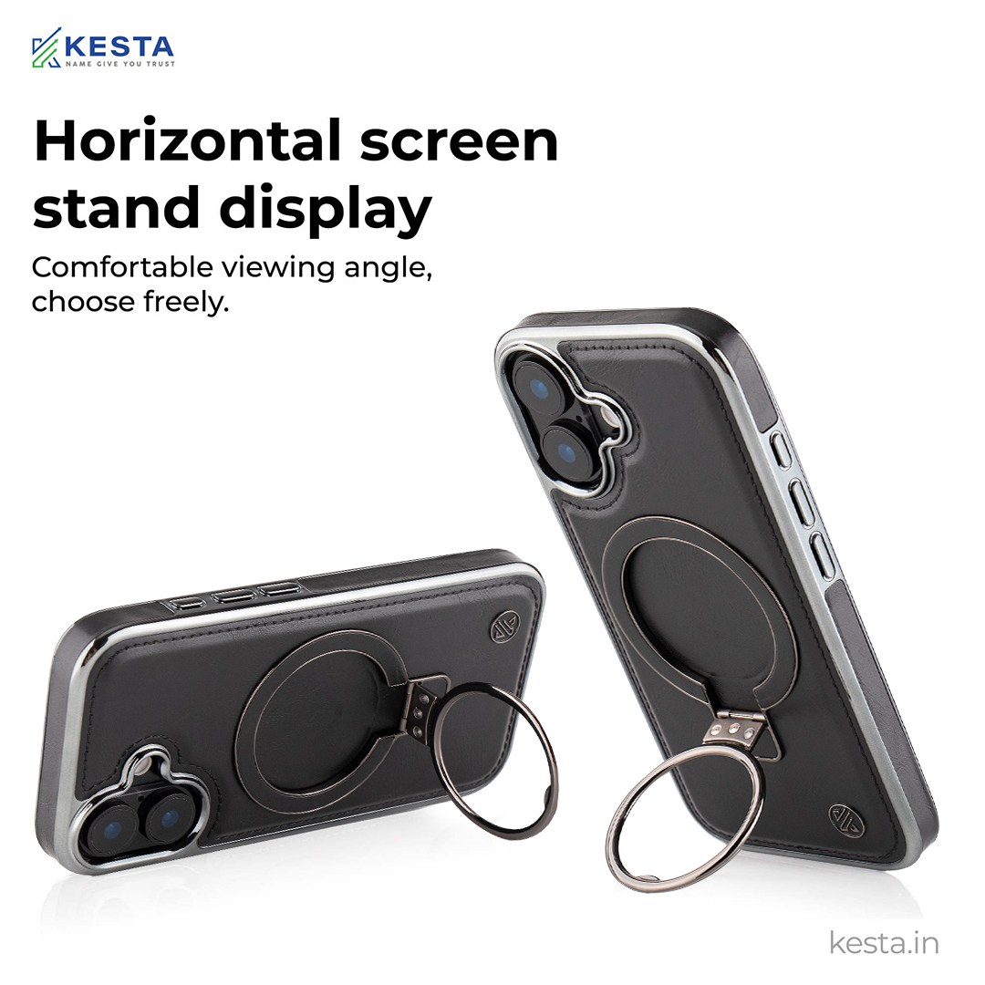 iPhone 17 Cover - Classy Elite Black Leather Case (Built-In Magnetic Ring Holder)
