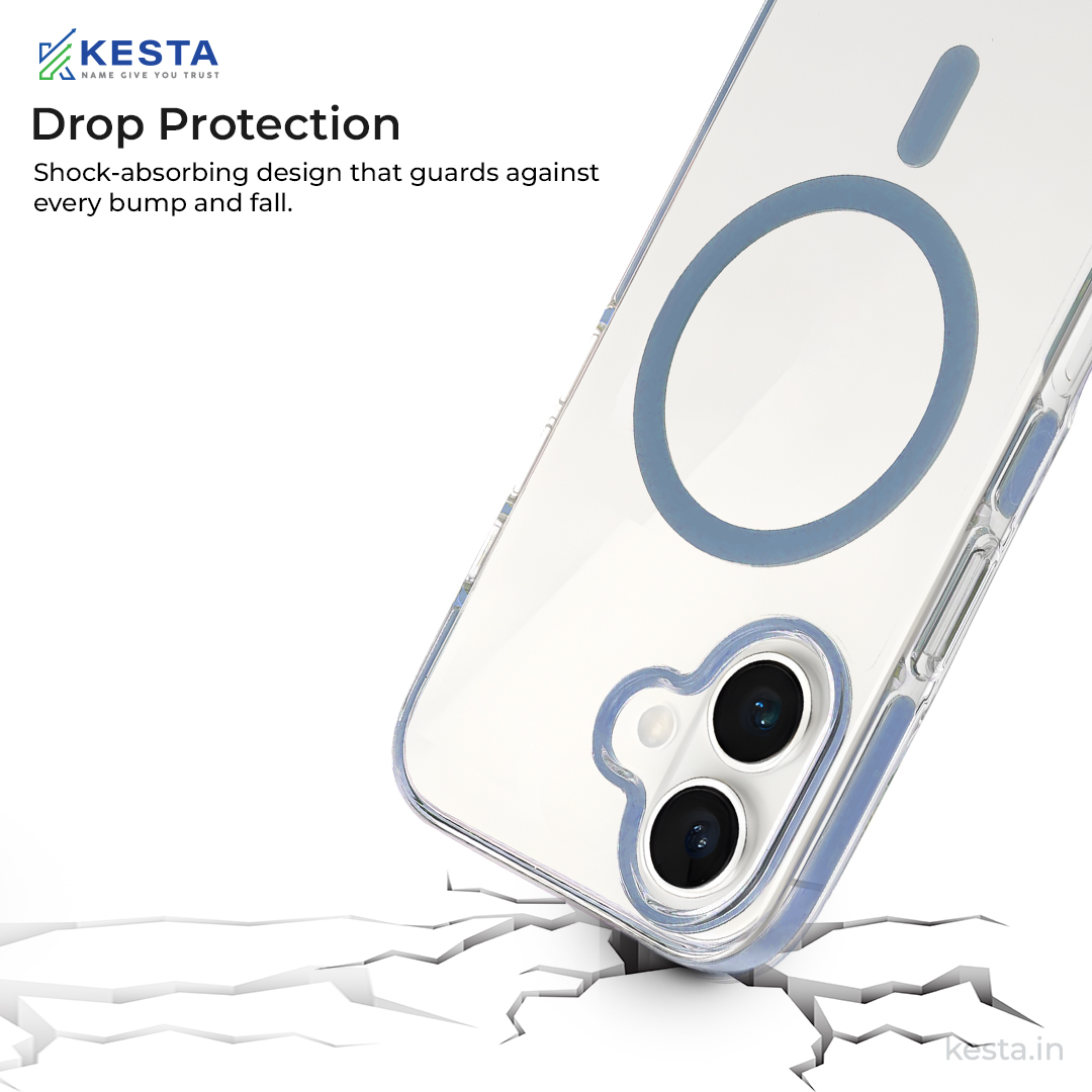 iPhone 16 Plus Cover - Ice Crystals Blue Transparent Case (Military-Grade Drop Protection & Magsafe)