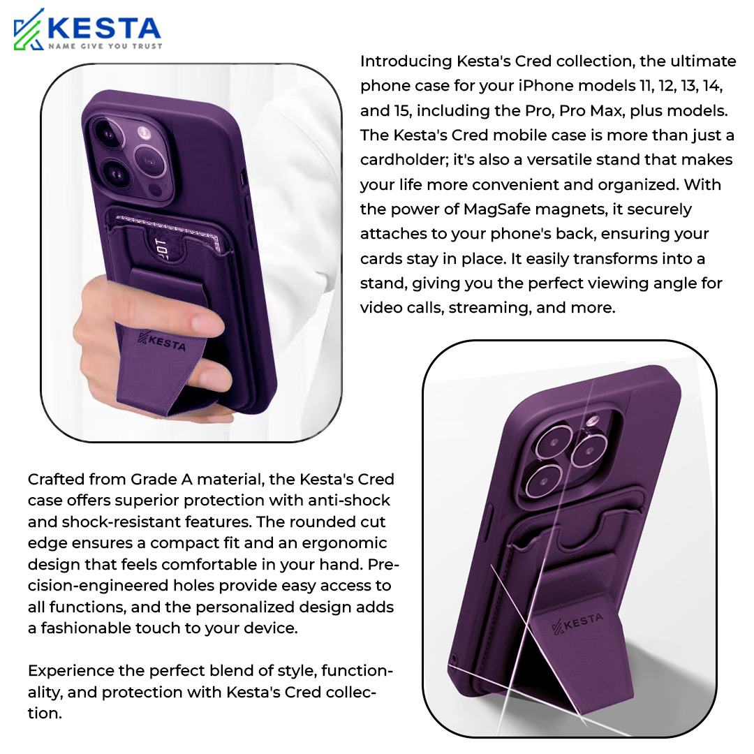 iPhone 13 Pro Max Cover - Cred Purple Leather Case (With Card Holder)