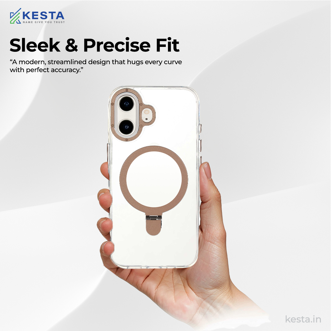 iPhone 16 cover - Crystal Bracket Magnetic Gold Transparent Case (Built-in Bracket Stand Strong Magnetic Ring)
