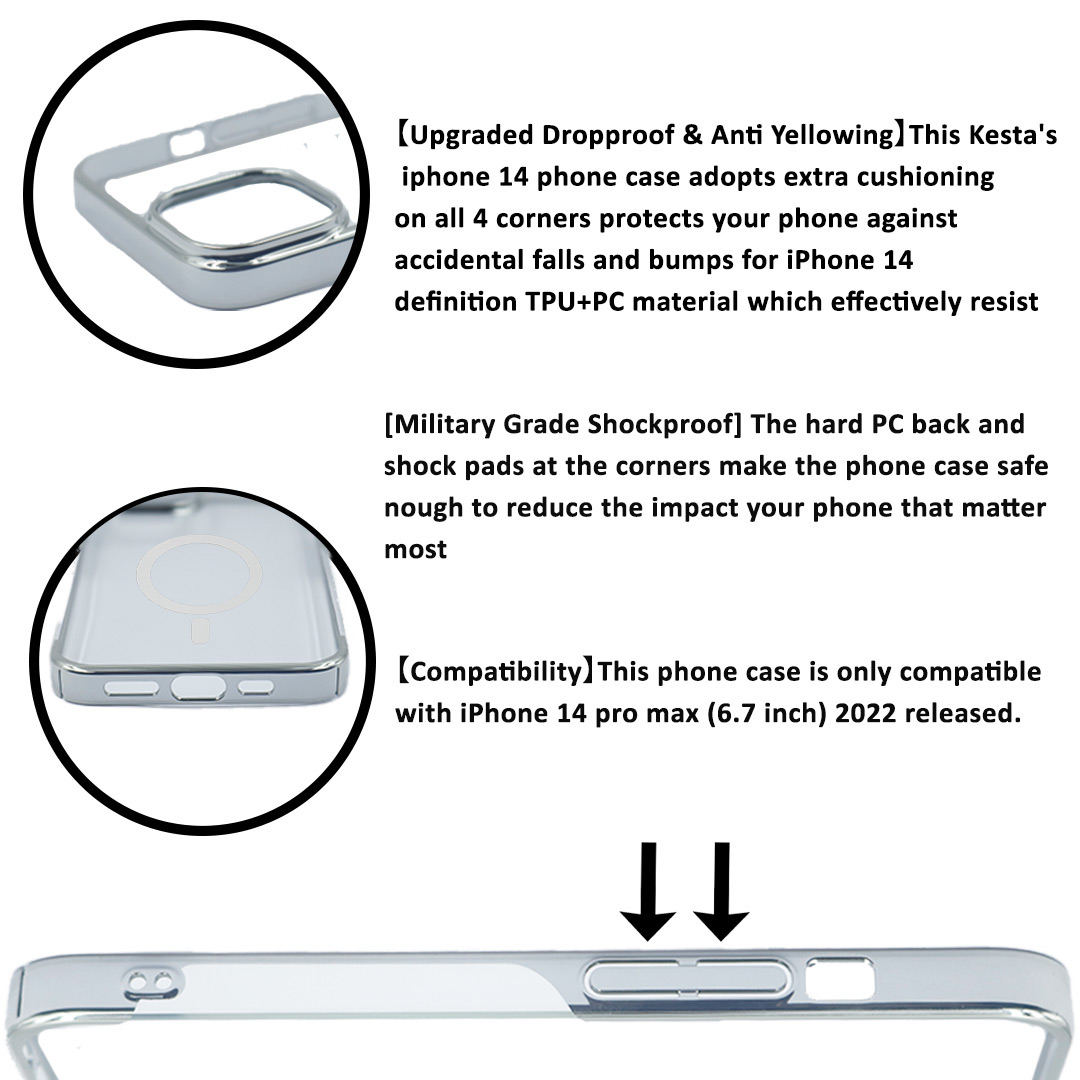 iPhone 14 Pro Max Cover - Noble Magsafe Silver Transparent Case (Wirelessly Chargeable)