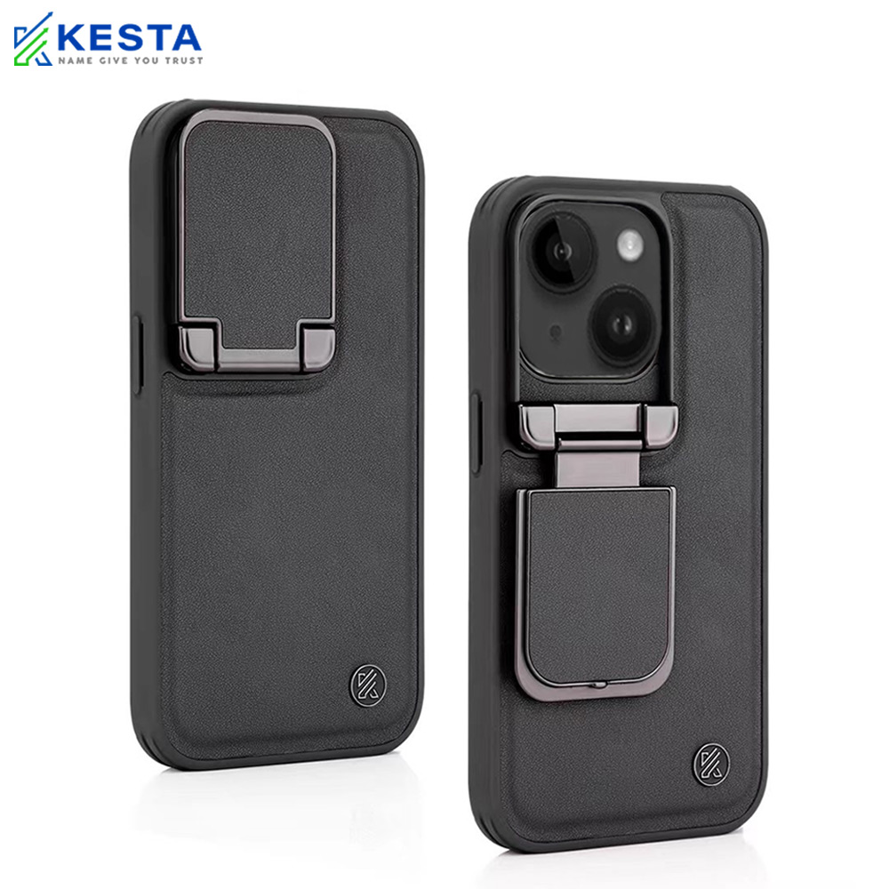 iPhone 15 Plus Cover - Elegant Black Leather Case (With Camera Protection)