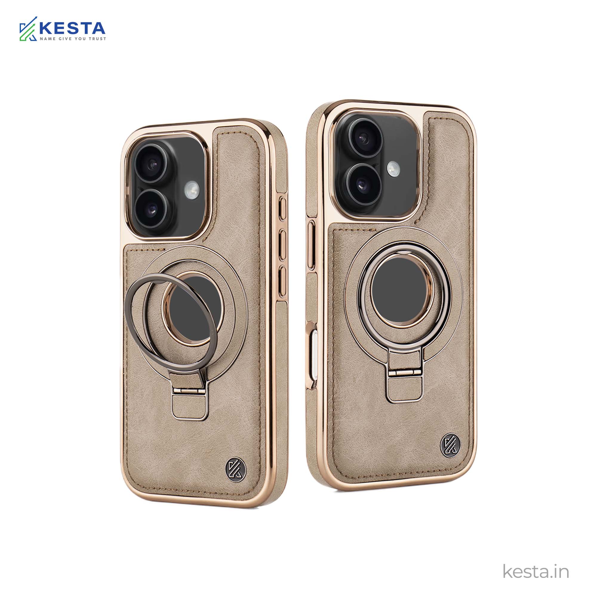 iPhone 16 Plus Cover - Classy Elite Desert Leather Case (Built-In Magnetic Ring Holder)