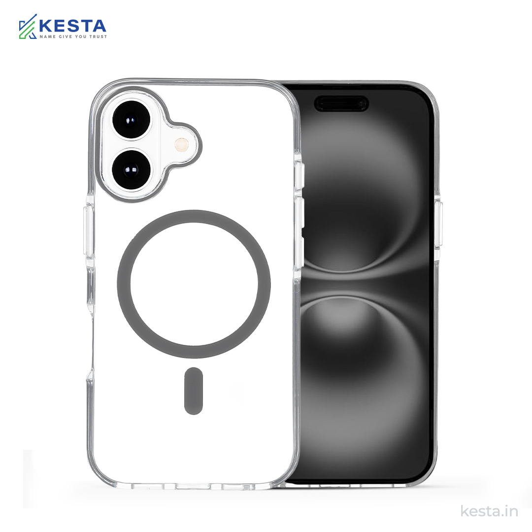 iPhone 16 Plus Cover - Ice Crystals Grey Transparent Case (Military-Grade Drop Protection & Magsafe)