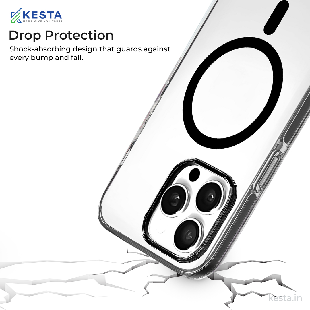 iPhone 16 Pro Max Cover - Ice Crystals Black Transparent Case (Military-Grade Drop Protection & Magsafe)