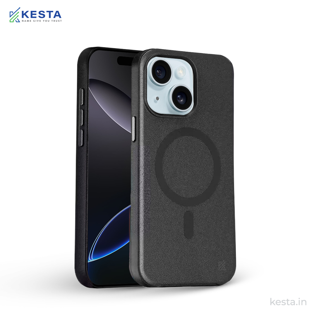 iPhone 15 Cover - MagArmour Black Hybrid Case (Grip + Gloss – Textured for Control, Smooth Style)