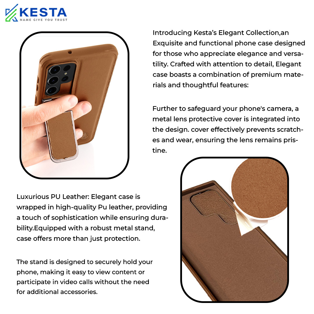 Samsung S23 Ultra Cover - Elegant Brown Leather Case (With Camera Protection)
