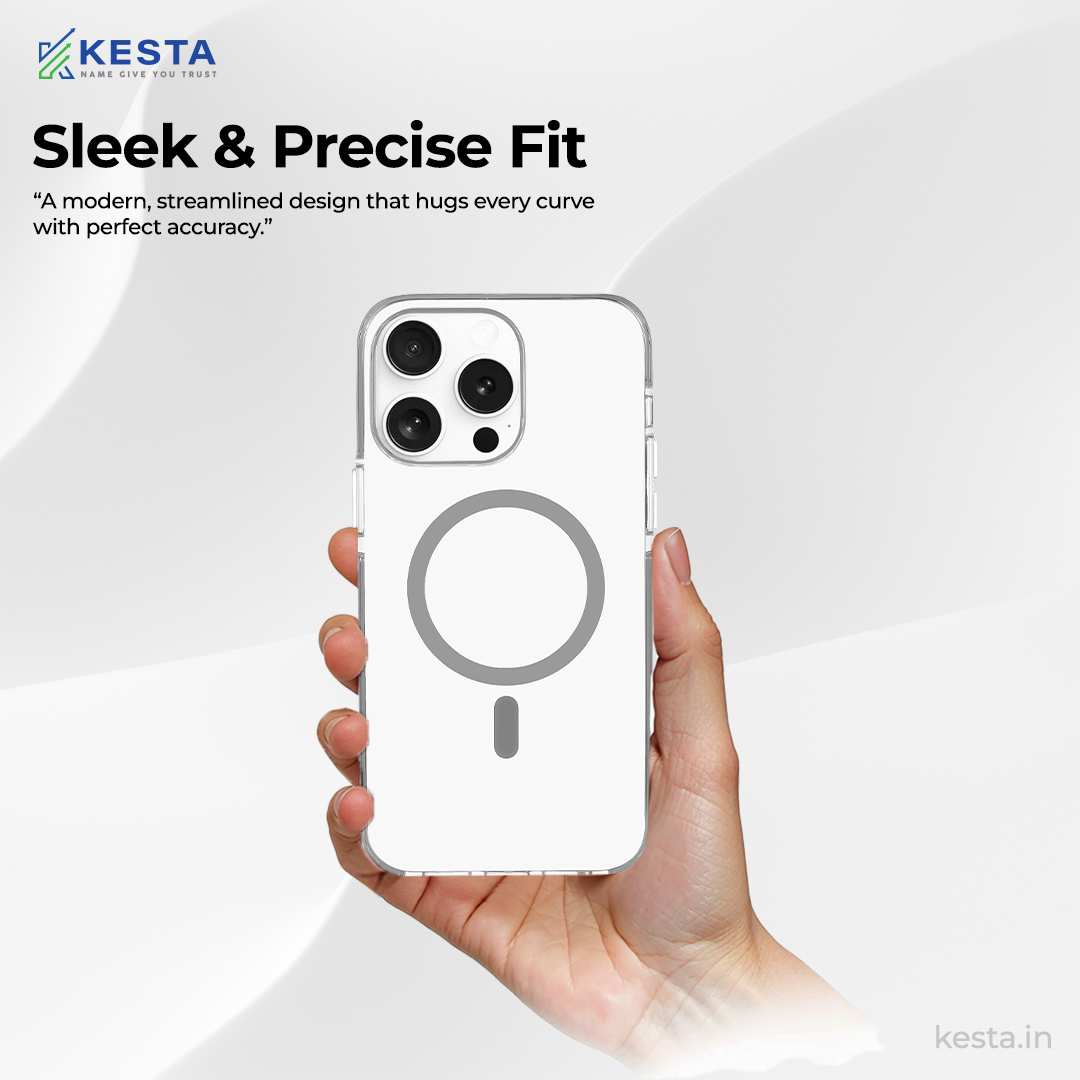 iPhone 15 Pro Max Cover - Ice Crystals Grey Transparent Case (Military-Grade Drop Protection & Magsafe)