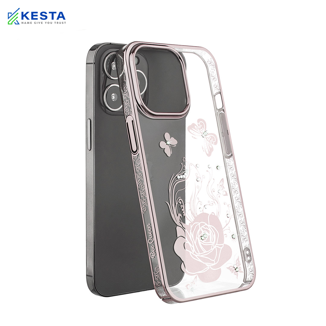 iPhone 14 Pro Max Cover - Bling Flower Cloud Gold Transparent Case (Unique Design)
