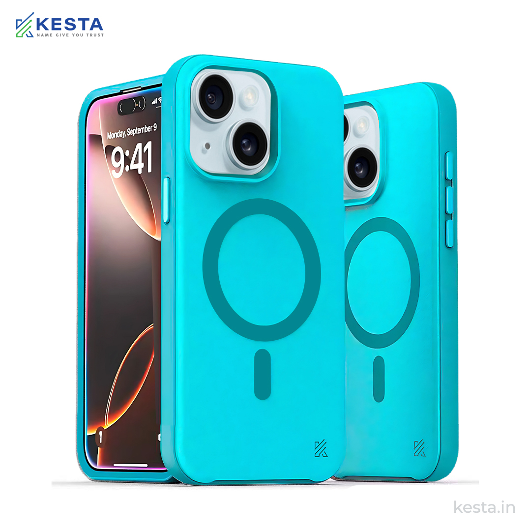 iPhone 15 Plus Cover - MagArmour Blue Hybrid Case (Grip + Gloss – Textured for Control, Smooth Style)