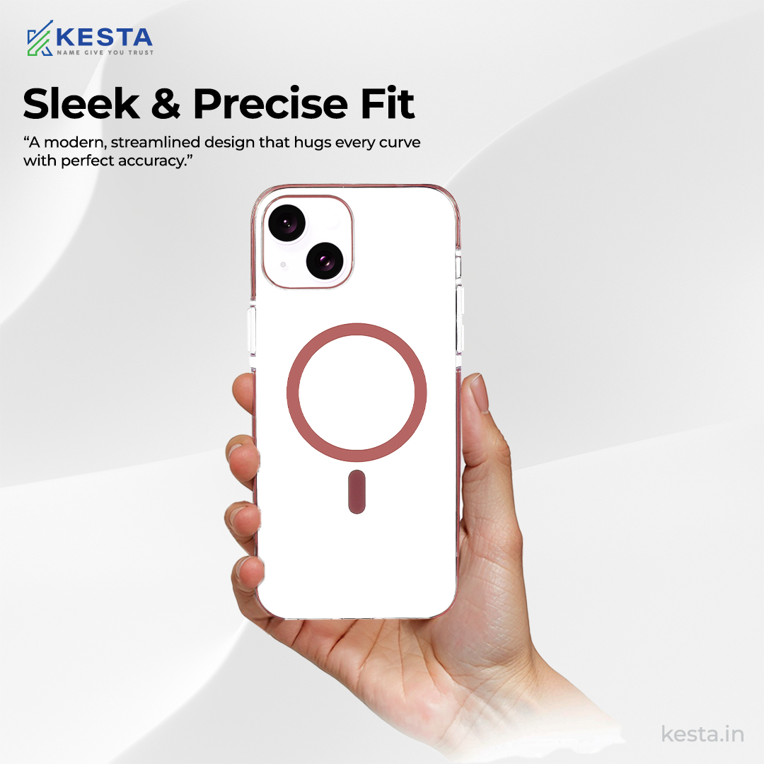 iPhone 15 Cover - Ice Crystals Pink Transparent Case (Military-Grade Drop Protection & Magsafe)