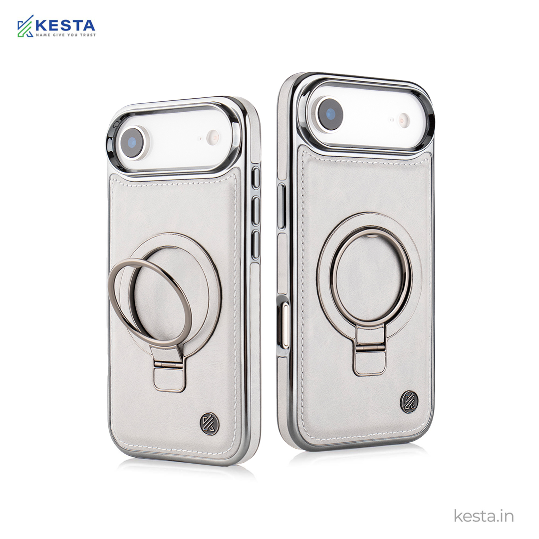 iPhone 17 Air Cover - Classy Elite Gray Leather Case (Built-In Magnetic Ring Holder)