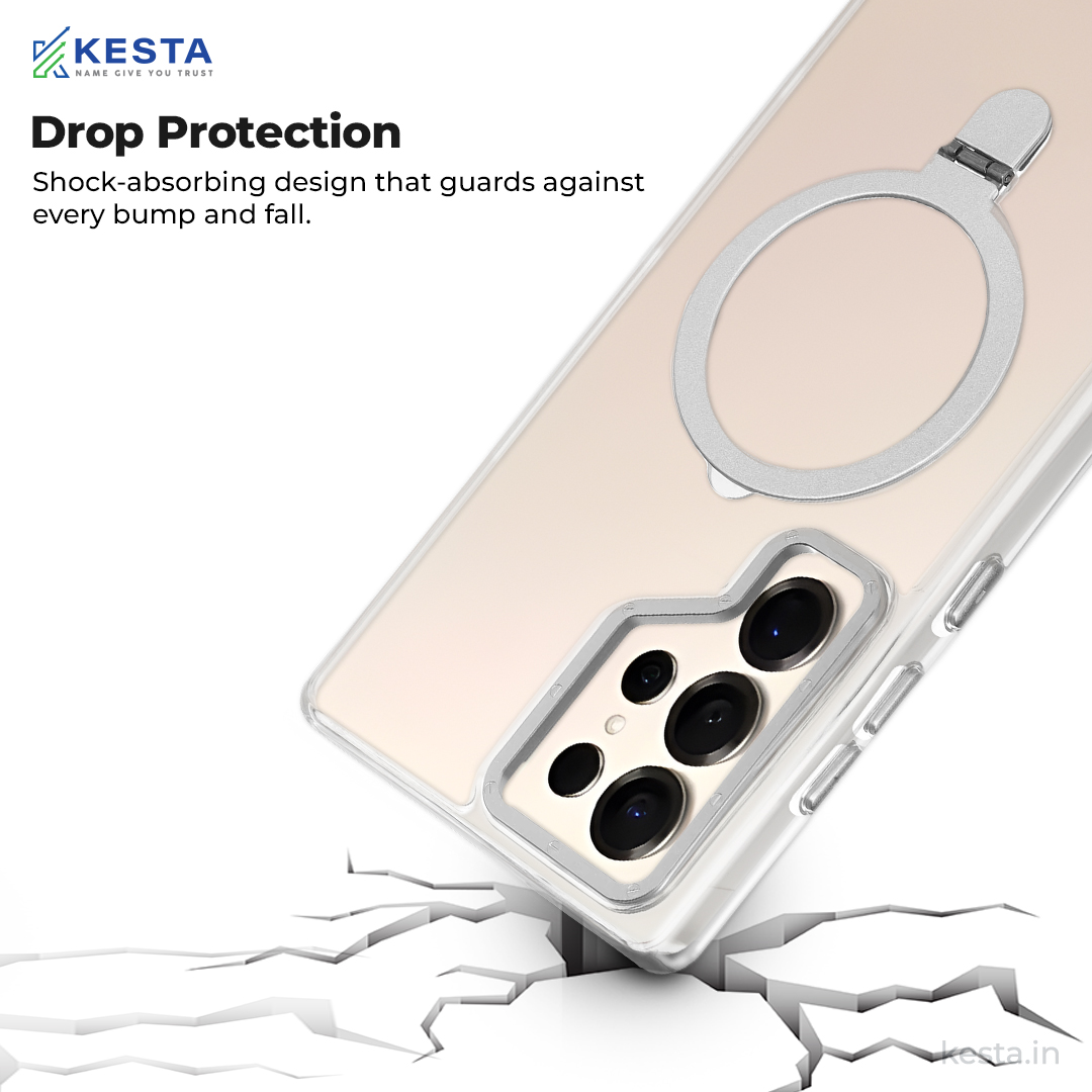 Samsung S25 Ultra cover - Crystal Bracket Magnetic Silver Transparent Case (Built-in Bracket Stand Strong Magnetic Ring)