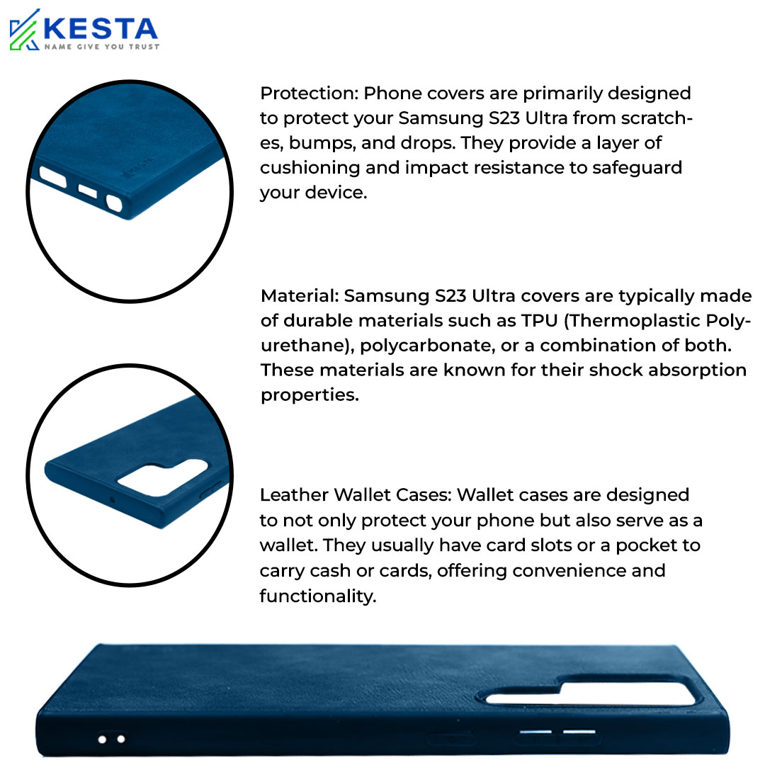 Samsung S23 Ultra Cover - Brave Blue Leather Case (Waterproof & Dustproof)