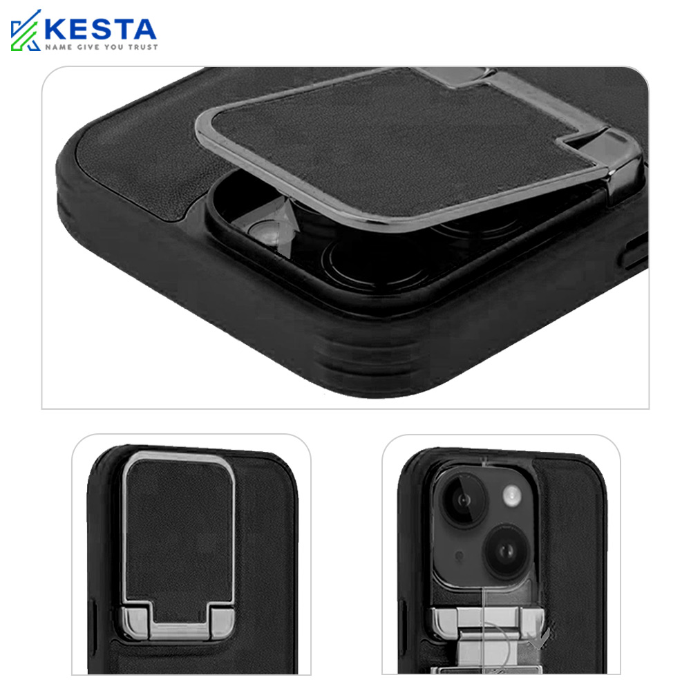 iPhone 15 Plus Cover - Elegant Black Leather Case (With Camera Protection)