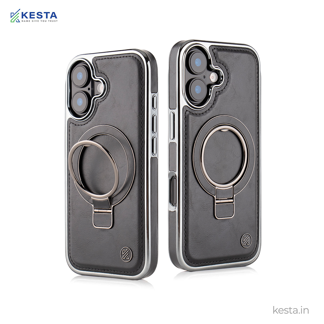 iPhone 17 Cover - Classy Elite Black Leather Case (Built-In Magnetic Ring Holder)