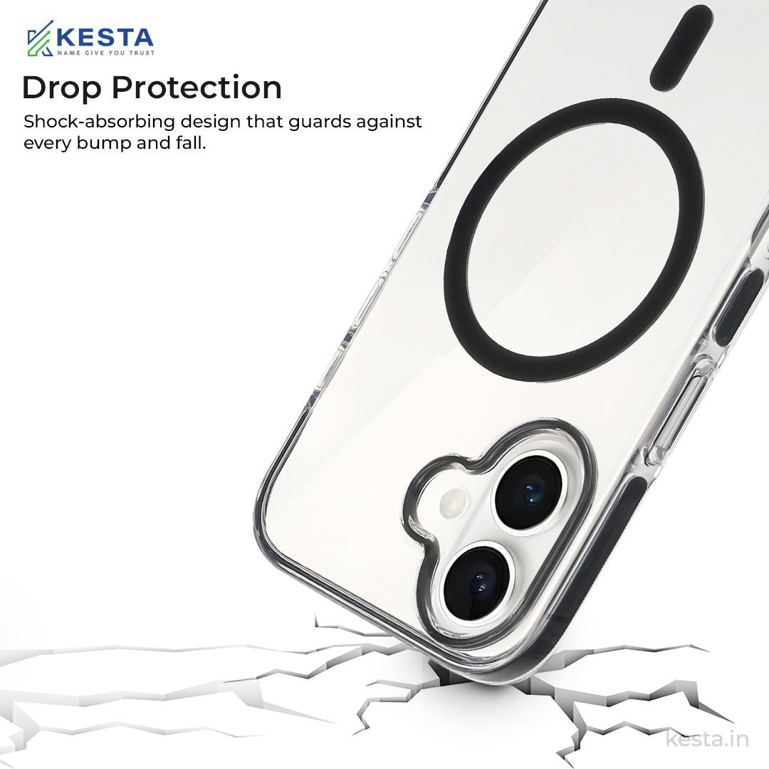 iPhone 16 Plus Cover - Ice Crystals Black Transparent Case (Military-Grade Drop Protection & Magsafe)