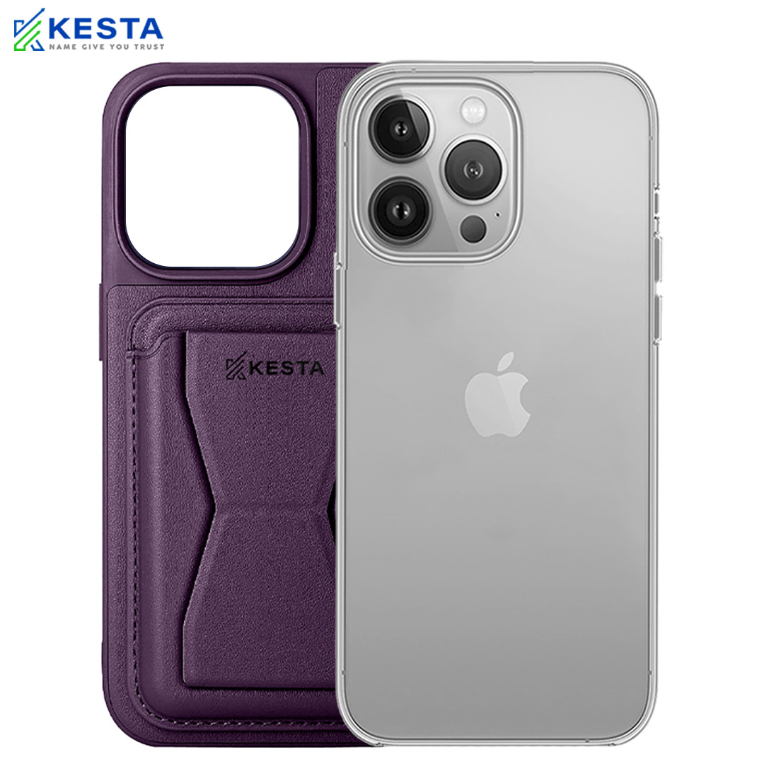iPhone 13 Pro Max Cover - Cred Purple Leather Case (With Card Holder)