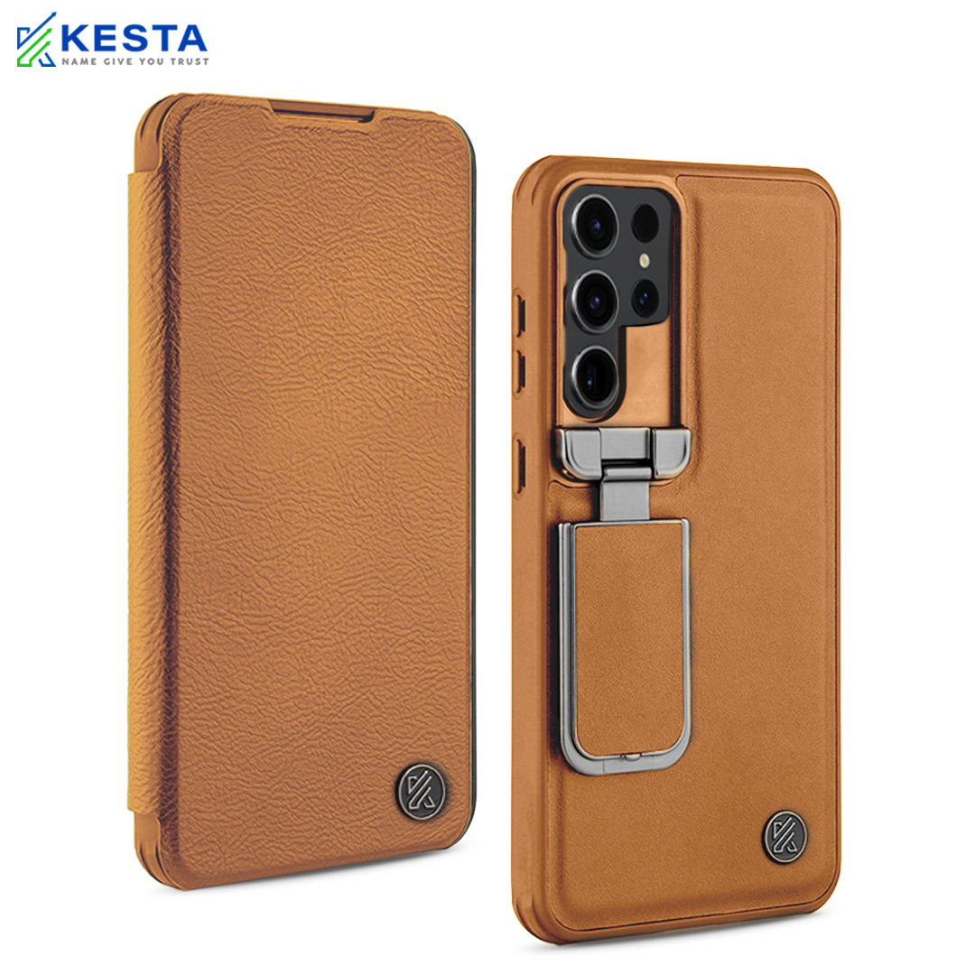 Samsung S22 Ultra Flip Cover - Elegant Flip Brown Leather Case (Handcrafted Excellence with a Luxurious Feel)