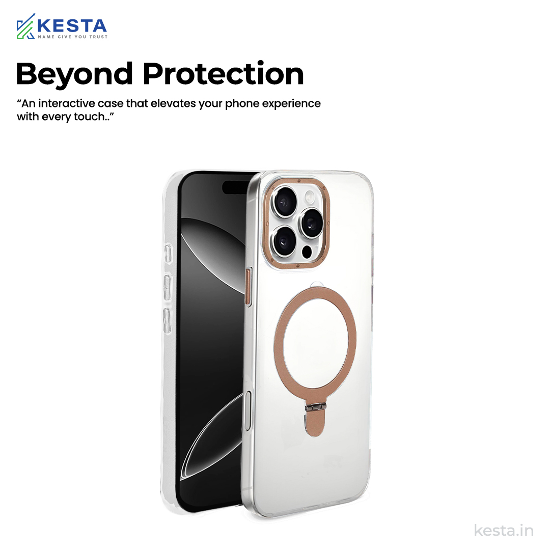 iPhone 16 Pro cover - Crystal Bracket Magnetic Gold Transparent Case (Built-in Bracket Stand Strong Magnetic Ring)