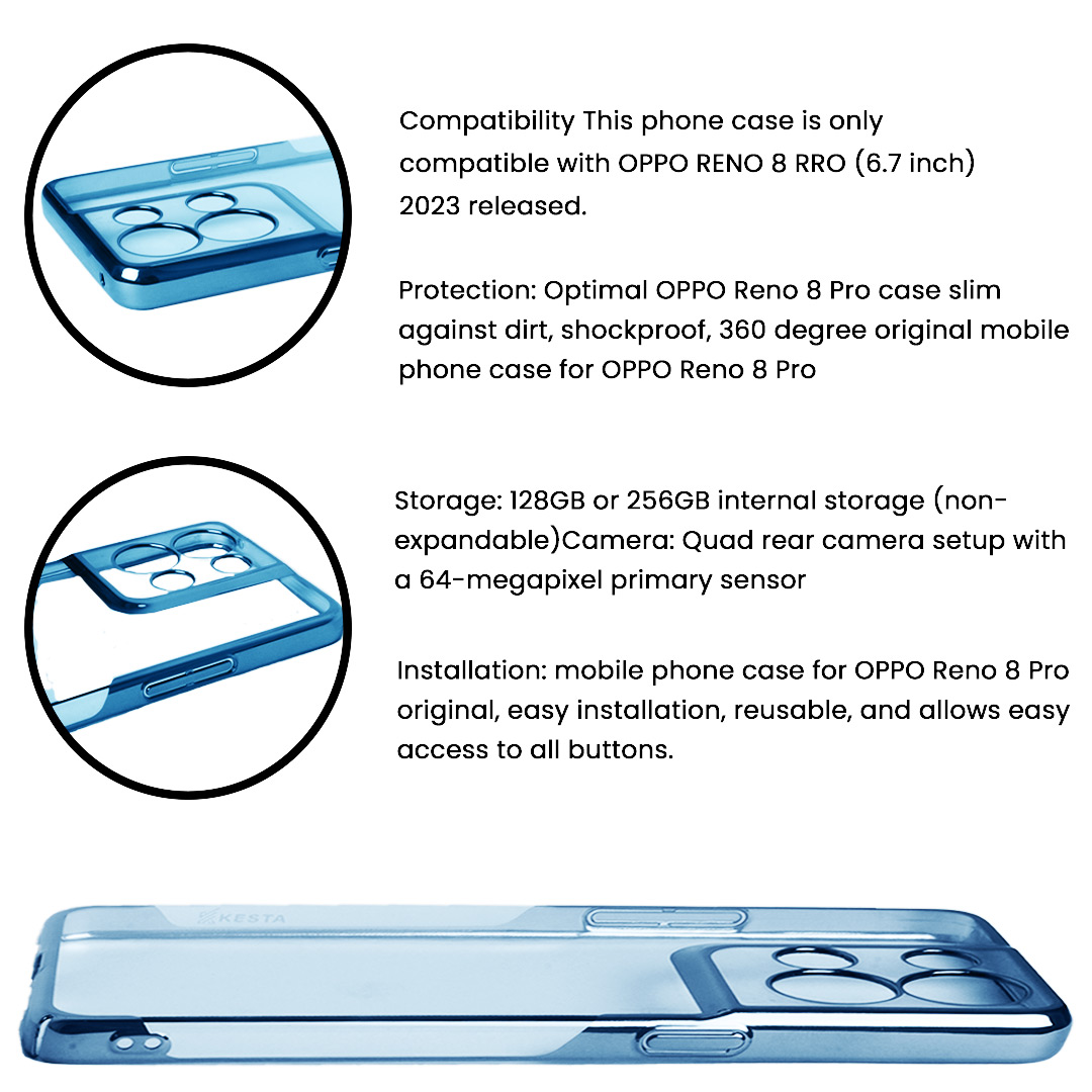 Oppo Reno 8 Pro Cover - Noble Blue Transparent Case (Anti Yellowing Protection)
